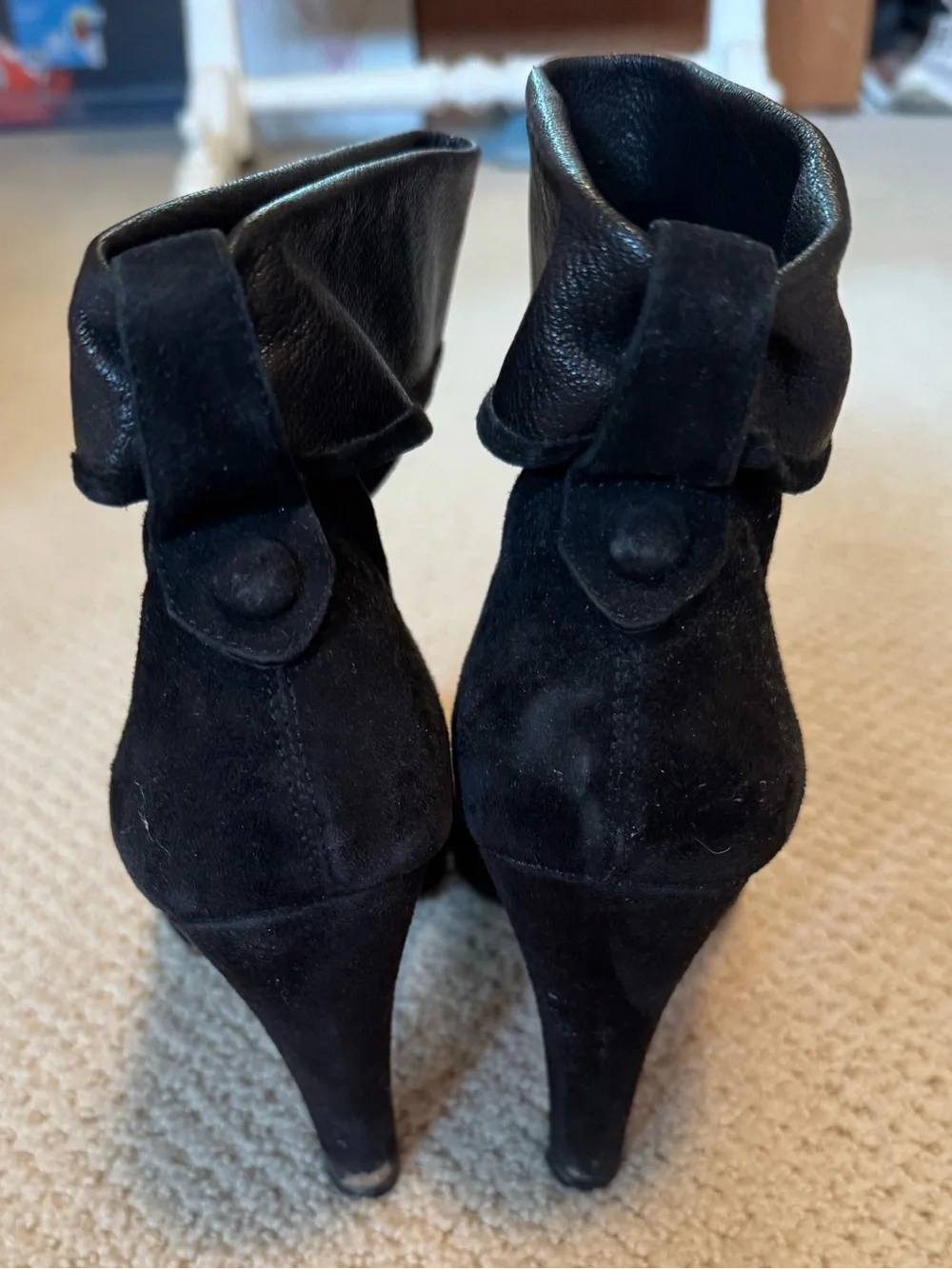Ann Taylor Black Suede Fold-Over Ankle Booties Size 9